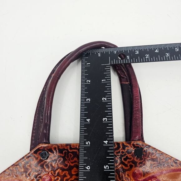 Vintage 70s Embosed Leather Hand Painted Egyptian Pharaoh Top Handle Bag Purse - Picture 10 of 14